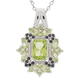 Cushion Green Peridot Sterling Silver Pendant with Black Spinel, elegant jewelry piece, showcases stunning gemstone accents.